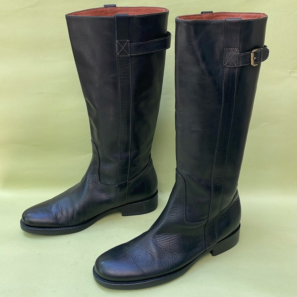 Black J. Crew leather pull on riding boots